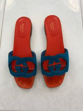 Gucci Suede Interlocking G Slide Sandals